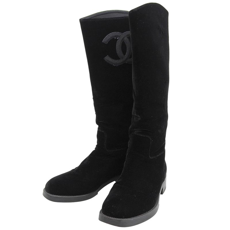 Chanel Deca Coco Mark Velvet Long Boots 36.5 23-23.5cm (9.25in) Pecos Boots