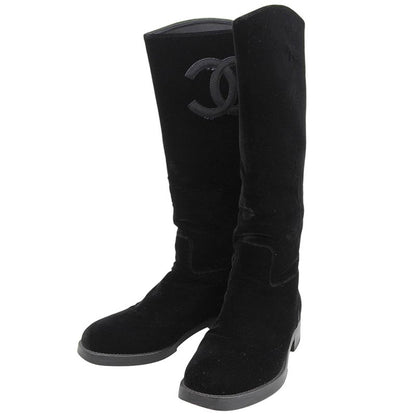 Chanel Deca Coco Mark Velvet Long Boots 36.5 23-23.5cm (9.25in) Pecos Boots