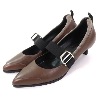 Hermes Pointed Toe Leather Pumps With Band Strap Brown Black 38 Storage With
