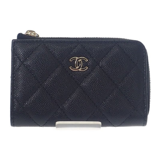 Chanel Key Ring Ap0221 Coin Case Caviar Leather Black Gold Hardware