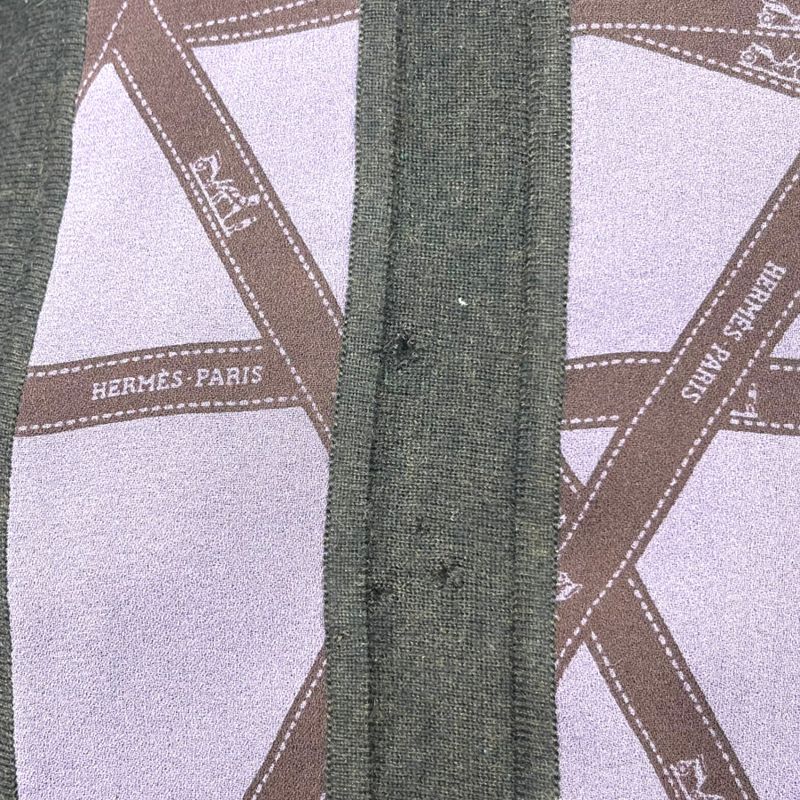 Hermes by Gaultier Ribbon Tape Silk Scarf Cashmere Knit Brown and Purple