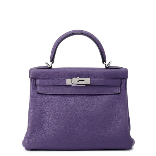 Hermes Handbag Kelly 28 Retourne Iris Silver Togo 2-Way