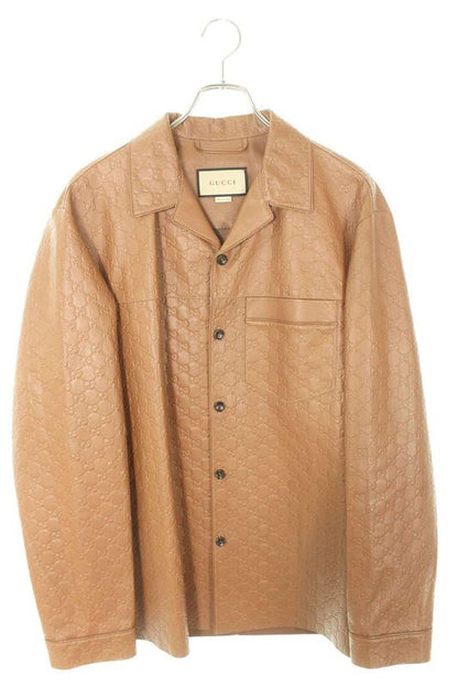 Gucci 770433 Xna0d All Over Embossed Shirt Leather Jacket Men's 48