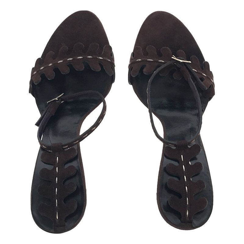 Fendi Leather Suede Ankle Strap Heeled Sandals