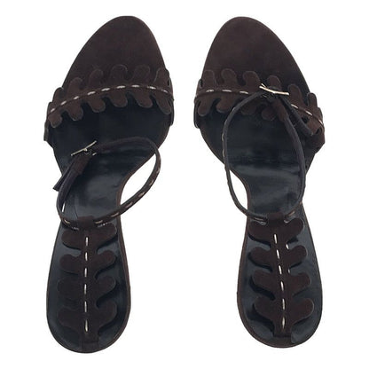 Fendi Leather Suede Ankle Strap Heeled Sandals