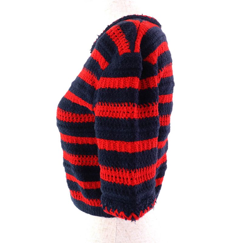 CHANEL 23AW 21C P70326 Coco Mark Button Cotton Striped Crewneck Cropped