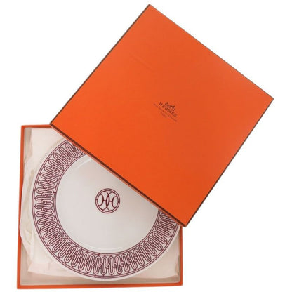 Hermes Dessert Plate (h-decor) Porcelain Red Porcelain Red Tableware 0473 Hermes