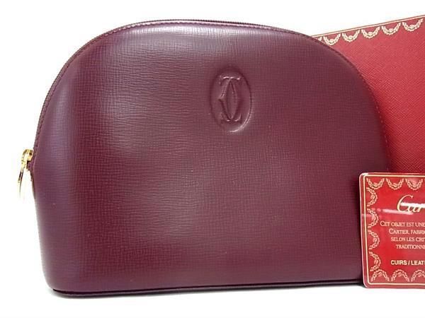 Cartier Must Line Leather Makeup Pouch Multi Case Small Bag Ladies Bordeaux