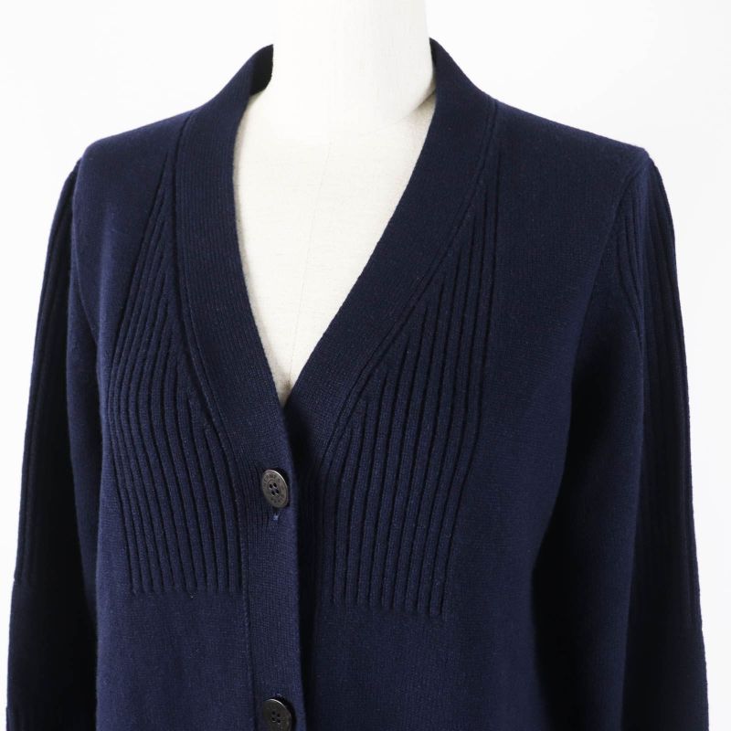 Hermes 21AW 100% Cashmere H Motif With Serie Buttons Long Cardigan Dark Navy