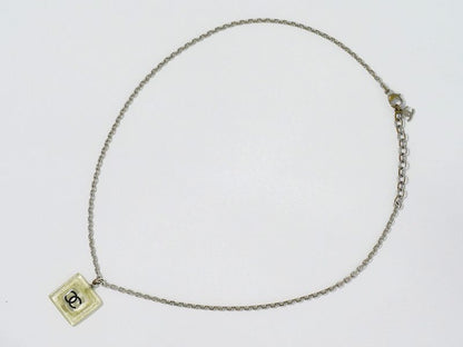 Authentic Chanel Coco Mark Necklace Pendant Plastic Metal Silver Hardware Clear