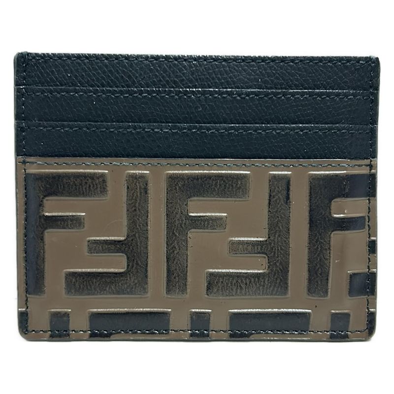 Fendi Card Case Zucca Pattern 8m0269 Dark Brown And Black Shape Stamped Leather