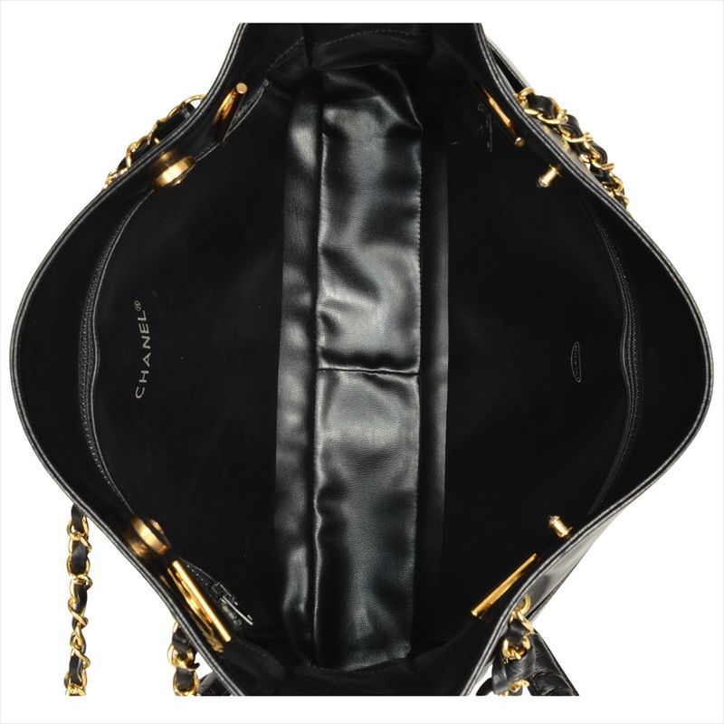 Chanel Shoulder Bag Black Gold Hardware Coco Mark Vintage Women