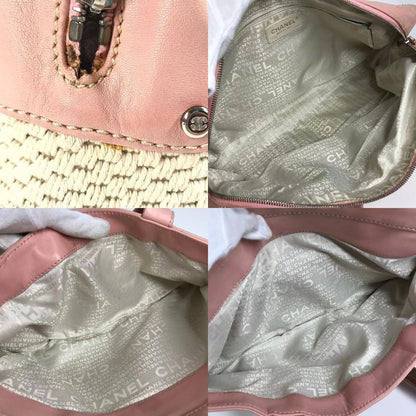 Chanel Shoulder Bag Logo Leather / Canvas Pink