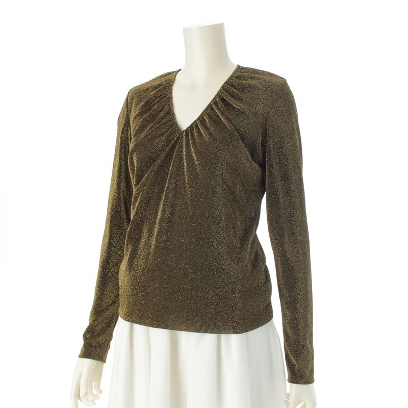 Gucci 2000 Tom Ford Period Lame V-neck Long Sleeves Top Cut And Sewn Gold 42