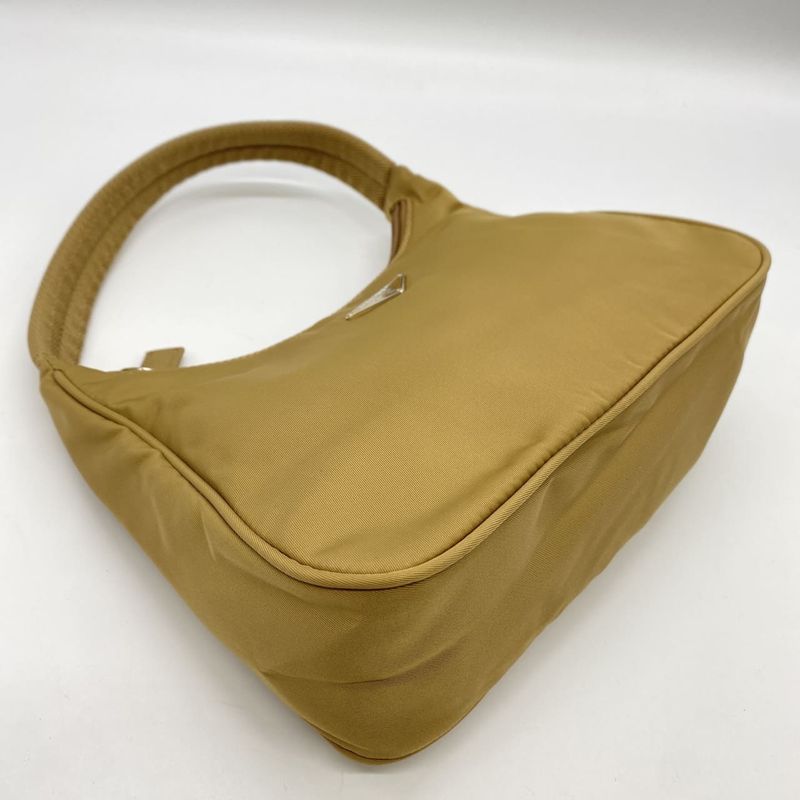 Prada Handbag Accessory Pouch Nylon Beige Ladies Men Vintage Fashion Gift