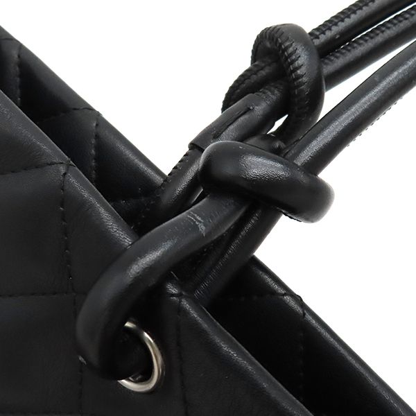 Chanel Tote Bag Cambon Line Medium Leather Enamel Black Silver Hardware Black