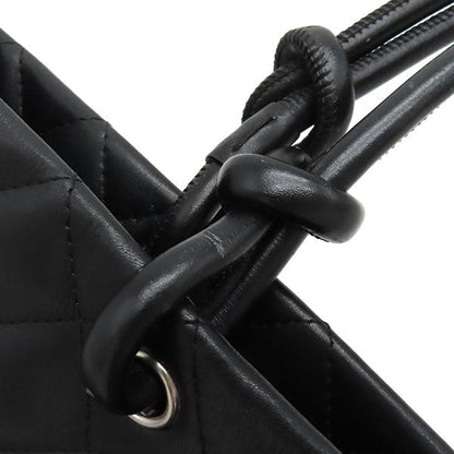 Chanel Tote Bag Cambon Line Medium Leather Enamel Black Silver Hardware Black