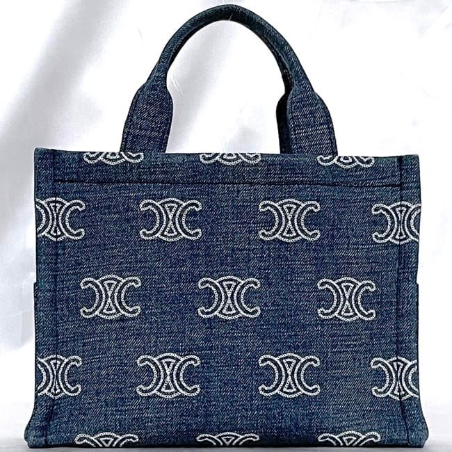 Celine 2way Bag Cabas Tice Blue Brown Triomphe