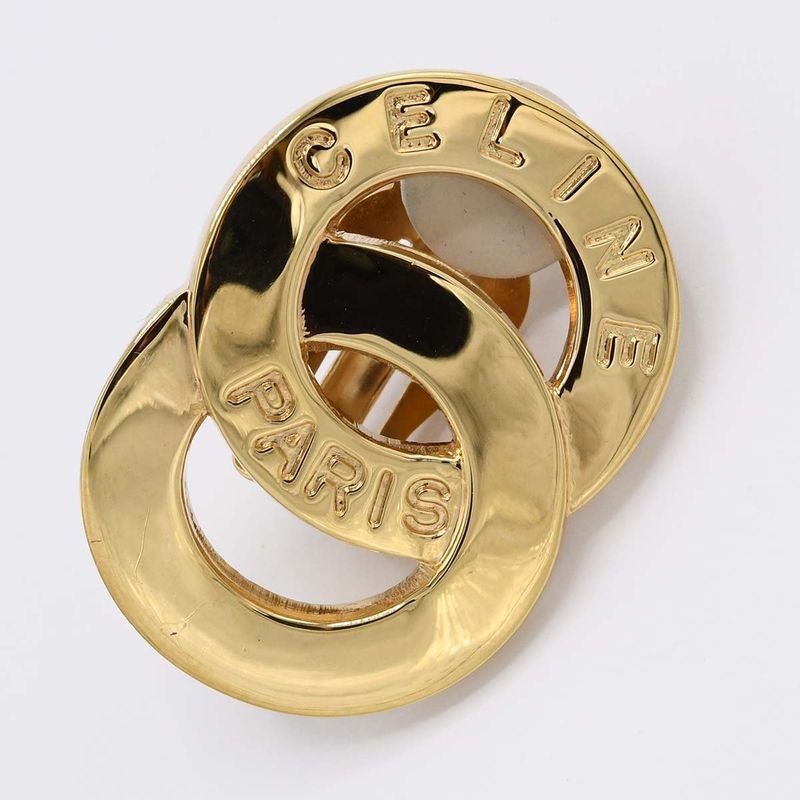 Celine Circle Logo Earrings Gold Color Accessories Ladies With Storage Bag H1915
