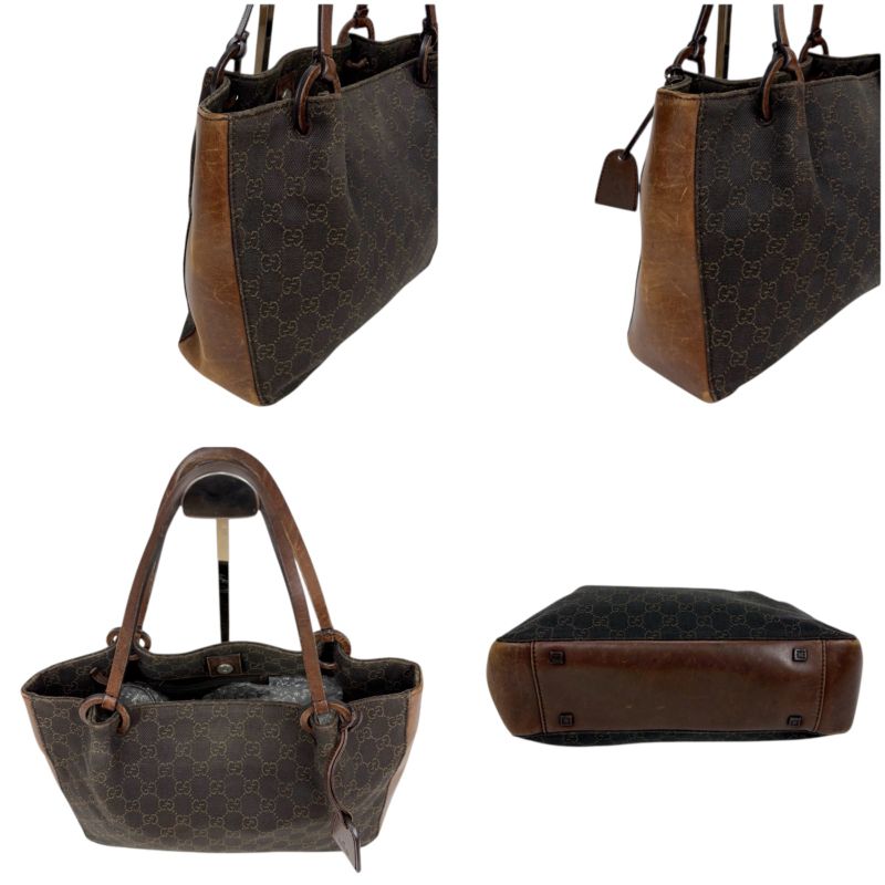 Gucci GG Canvas Leather Mini Tote Handbag With Pouch Brown