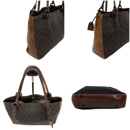 Gucci GG Canvas Leather Mini Tote Handbag With Pouch Brown