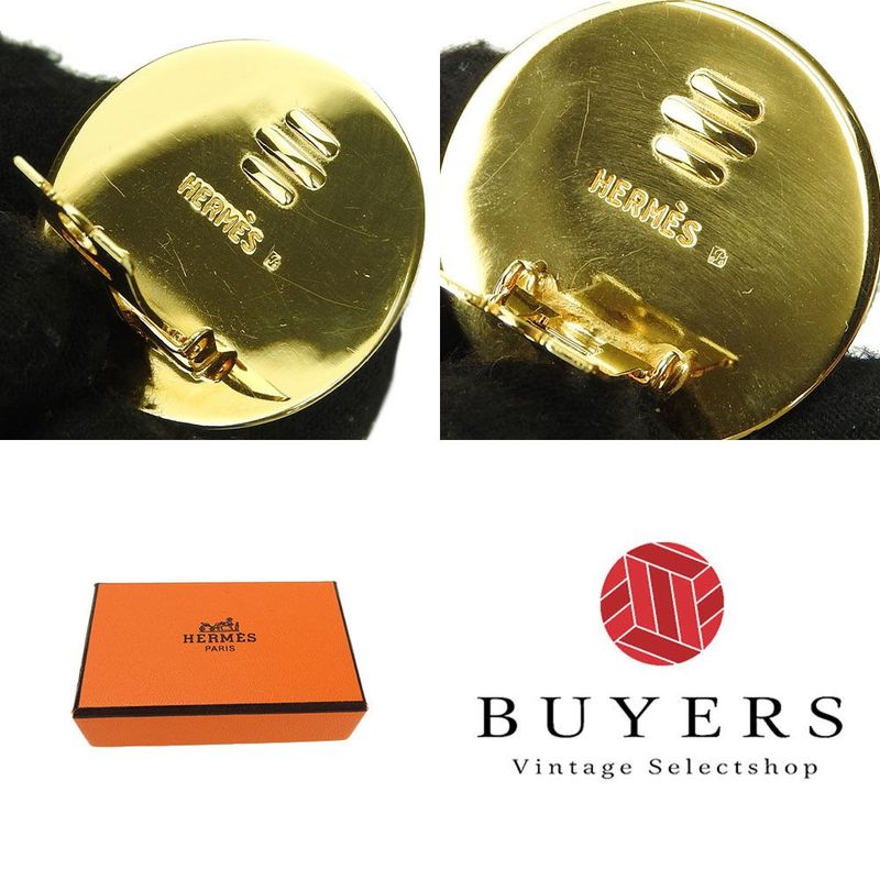 Hermes Earring Emile Yellow Gold Cloisonne GP Plating Accessories Jewelry Small