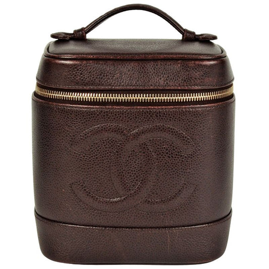 Chanel Coco Mark Vanity Bag Handbag Caviar Skin Brown