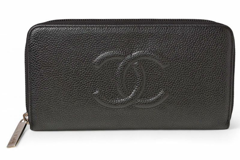 Chanel Wallet Chanel Long Wallet Round Zipper Caviar Skin Black Silver A50071