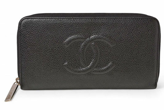 Chanel Wallet Chanel Long Wallet Round Zipper Caviar Skin Black Silver A50071