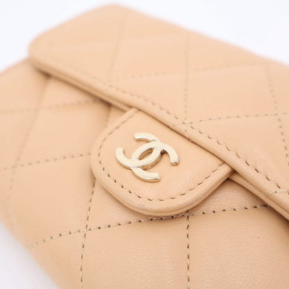 Chanel Matelasse Three-fold Long Wallet Coco Mark Lambskin Beige Silver Hardware
