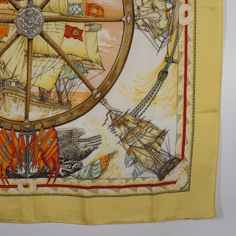 Hermes Carré 90 Vive Le Vent Windblown Silk Yellow Women's Scarf