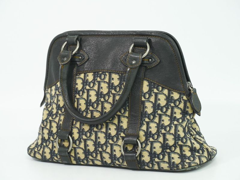 Authentic Christian DIOR Trotter Handbag Canvas Navy Trotter Bag Pre-owned