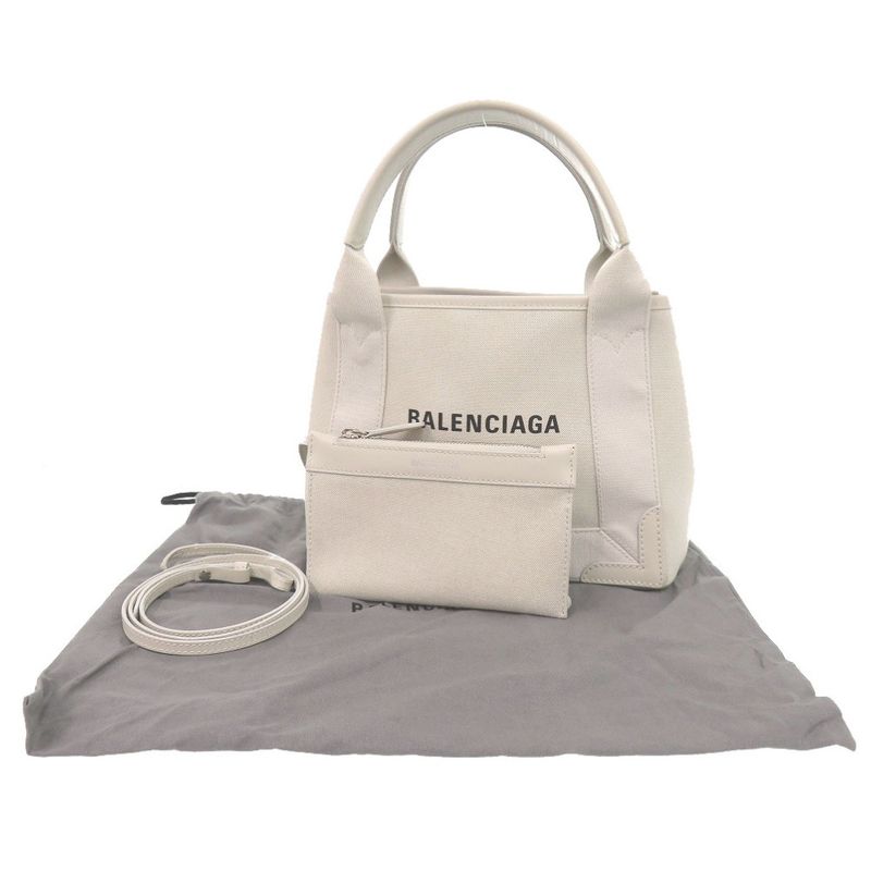 Balenciaga 2WAY With Pouch Navy Cabas Su XS 390346 Canvas White Handbag White