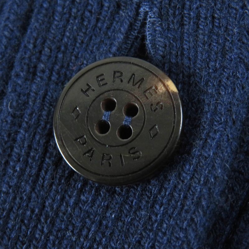 Hermes 21AW 100% Cashmere H Motif With Serie Buttons Long Cardigan Dark Navy