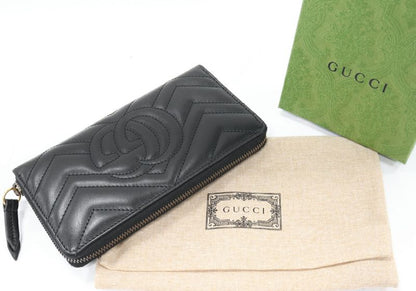 Gucci Round Zipper Long Wallet With Coin Purse GG Marmont Quilted Leather Calf