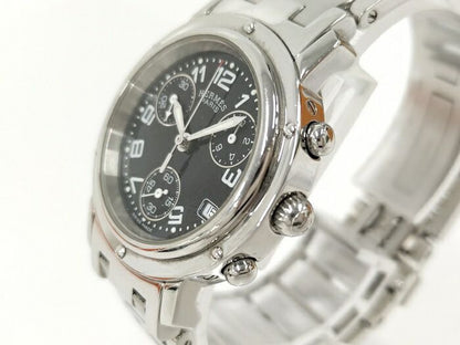 Hermes Clipper Ladies Watch Chronograph SS Quartz Black Dial Cl1310