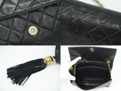 Authentic Chanel Coco Mark Matelasse Tassel Chain Shoulder Bag Lambskin Leather