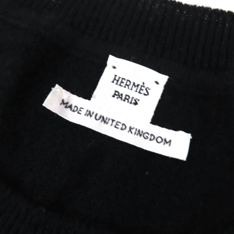 Hermes 22SS 100% Cashmere Argyle Pattern Long Sleeves Knit Sweater Black White