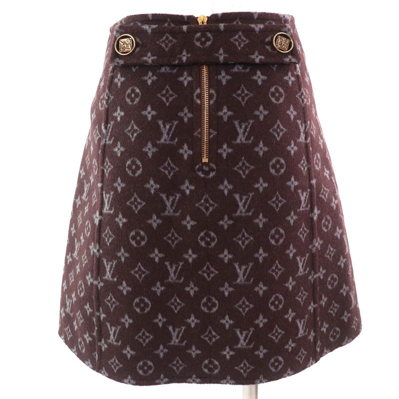 Louis Vuitton 21AW 1a90z6 Monogram Martin Girl Wool Silk Logo Button Mini Skirt