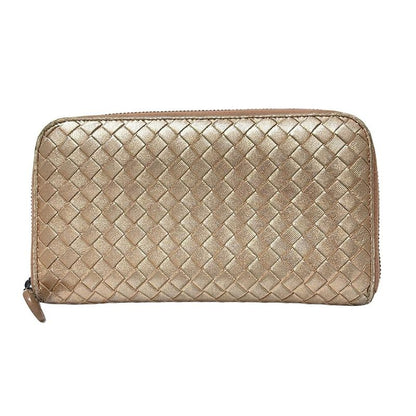 Bottega Veneta Long Zip Around Wallet Pink Gold Round Zipper Leather