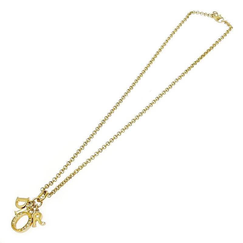 Christian Dior GP Rhinestone Dior Logo Necklace Women's Gold 363891 Necklace
