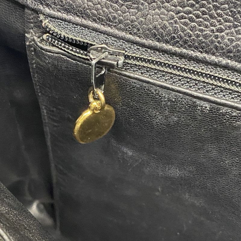 Chanel Shoulder Bag Caviar Skin Black Gold Hardware Women