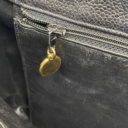 Chanel Shoulder Bag Caviar Skin Black Gold Hardware Women