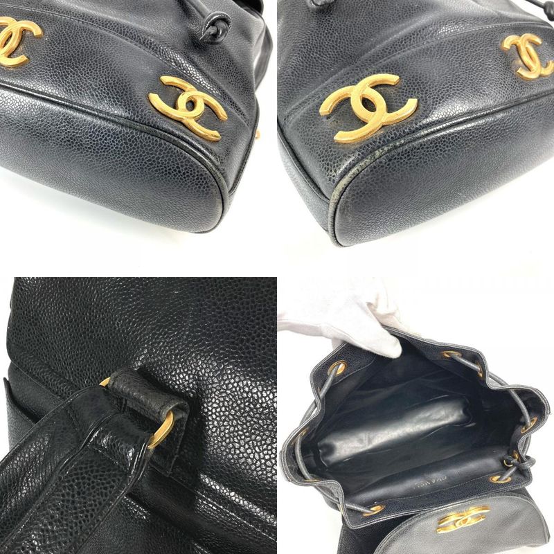 Chanel Backpack Sac CC Coco Mark Triple Coco Logo Caviar Skin Black