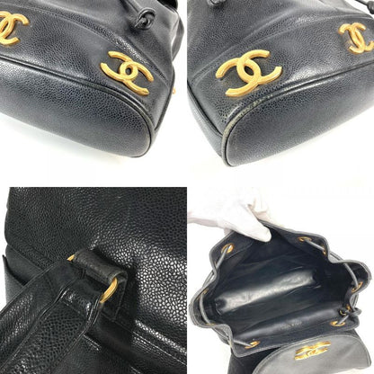 Chanel Backpack Sac CC Coco Mark Triple Coco Logo Caviar Skin Black