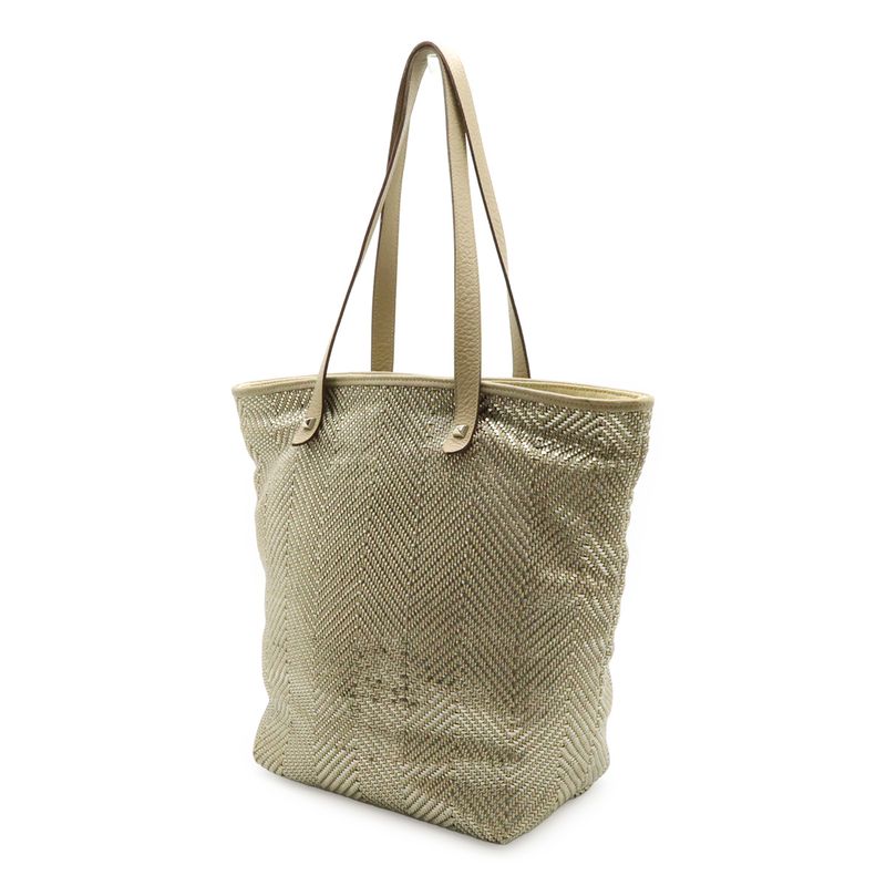 Hermes Hippo Chennai MM Tote Bag Shoulder Bag Braided Leather Beige Silver