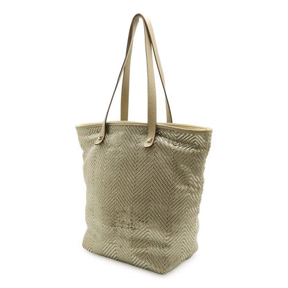 Hermes Hippo Chennai MM Tote Bag Shoulder Bag Braided Leather Beige Silver