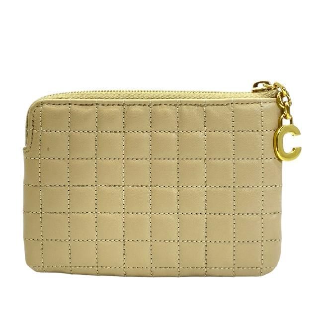 Celine Ccharm Coin Case Coin Purse Mini Pouch Quilted Leather Beige