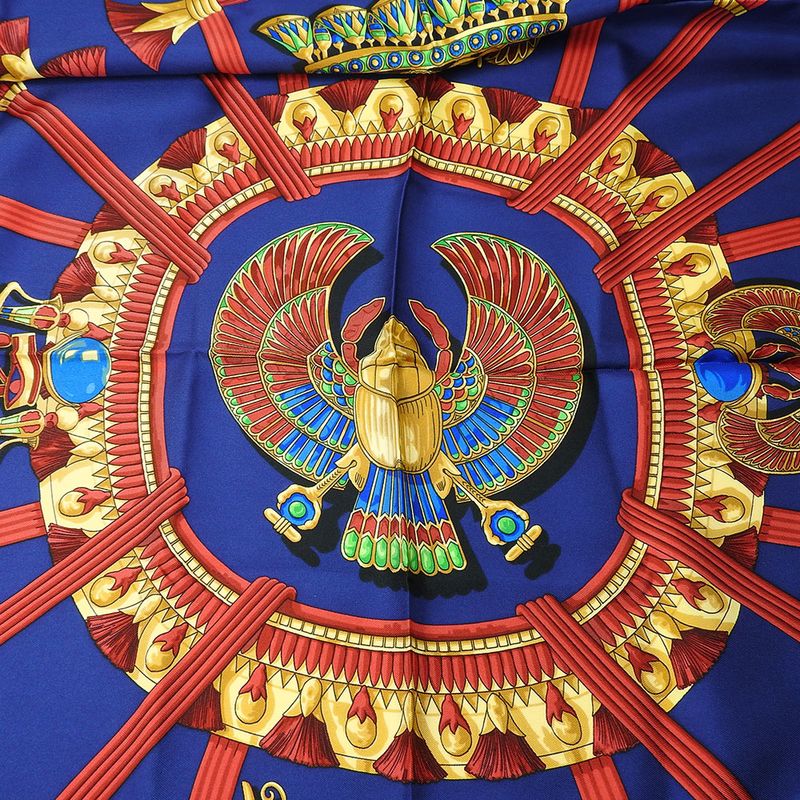 Hermes Scarf Carré 90 Silk Purple Bellflower Red Casy Scarab Pattern Women
