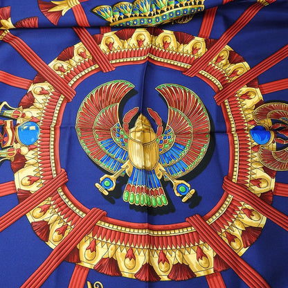 Hermes Scarf Carré 90 Silk Purple Bellflower Red Casy Scarab Pattern Women